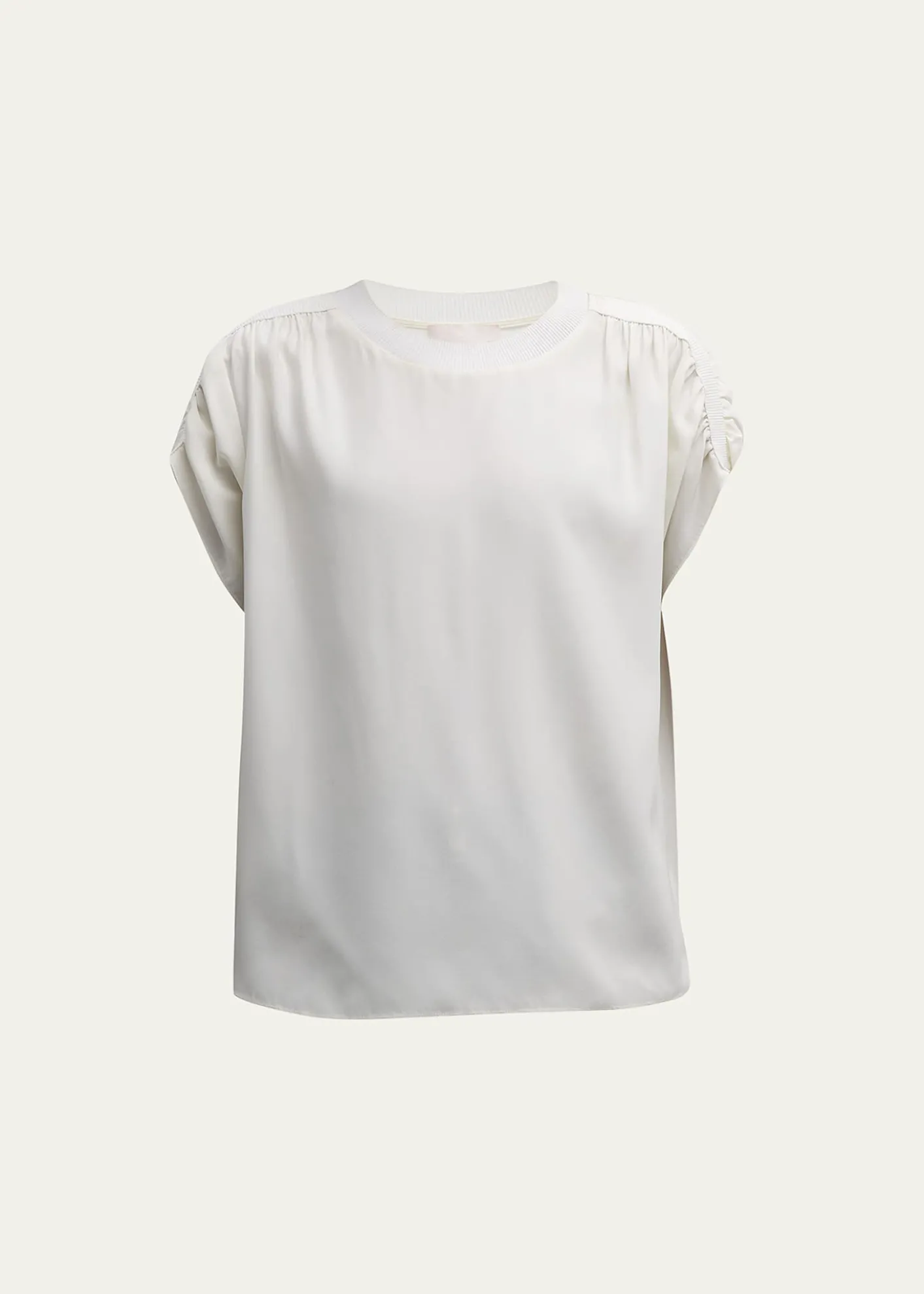 Cinq a SeptLorainne Short Ruched-Sleeve Silk Top