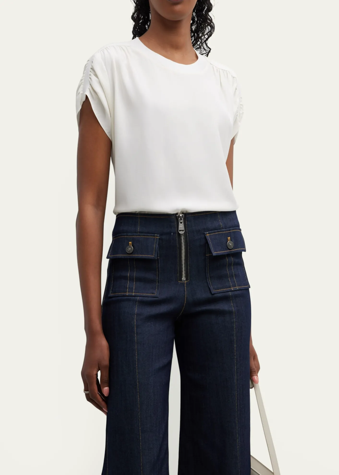 Cinq a SeptLorainne Short Ruched-Sleeve Silk Top