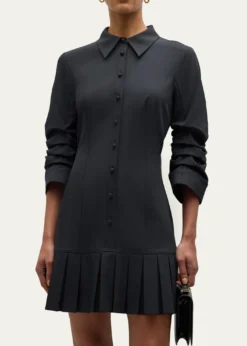 Cinq a SeptLucilla Topstitched Pleated-Hem Mini Shirtdress