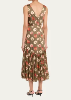 Cinq a SeptMakaila Floating Poppies Satin Midi Dress