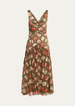 Cinq a SeptMakaila Floating Poppies Satin Midi Dress