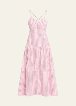Cinq a SeptRose Stripe Drop-Waist Midi Dress