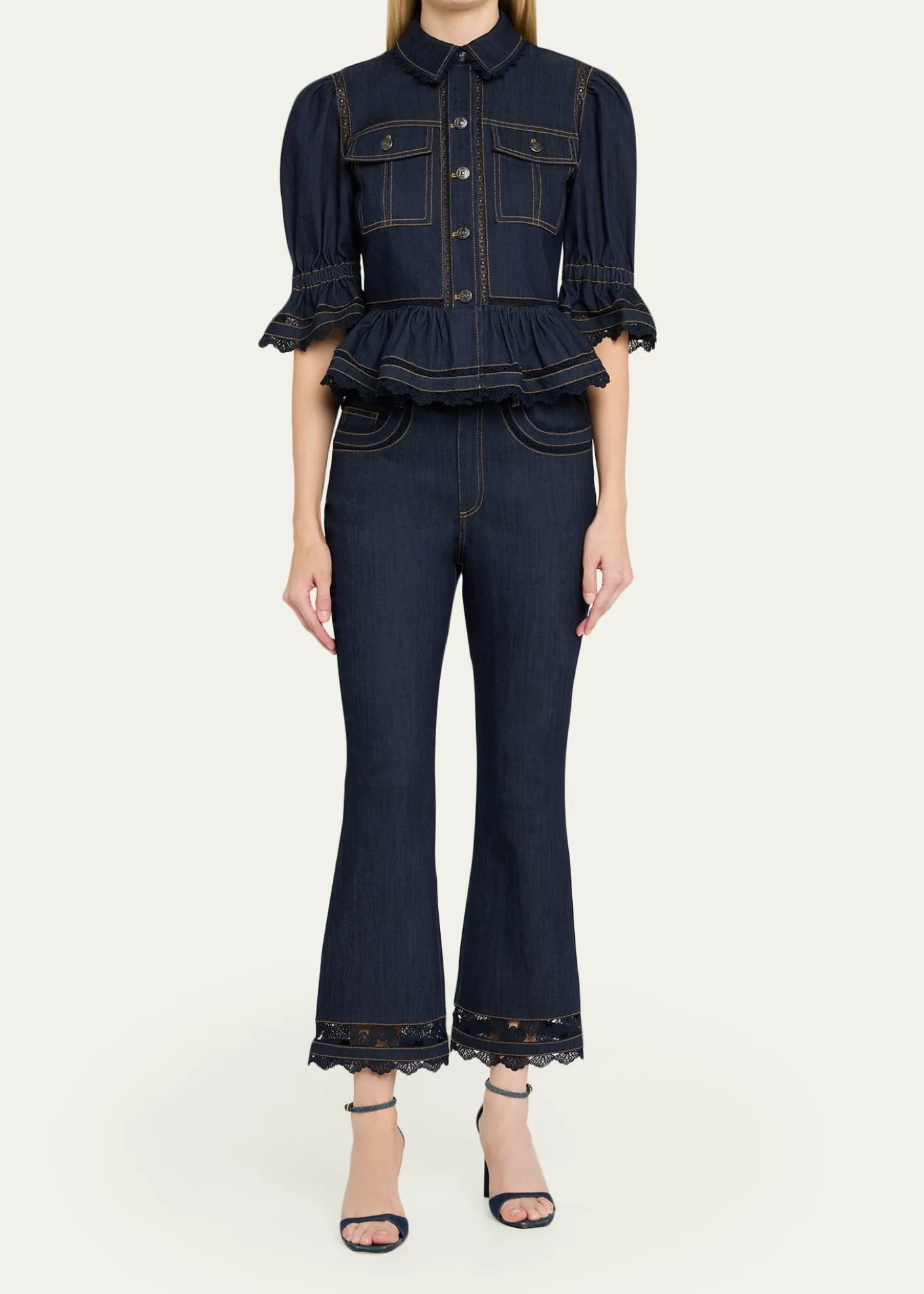 Cinq a SeptStevie Guipure Lace Crop Flare Jeans