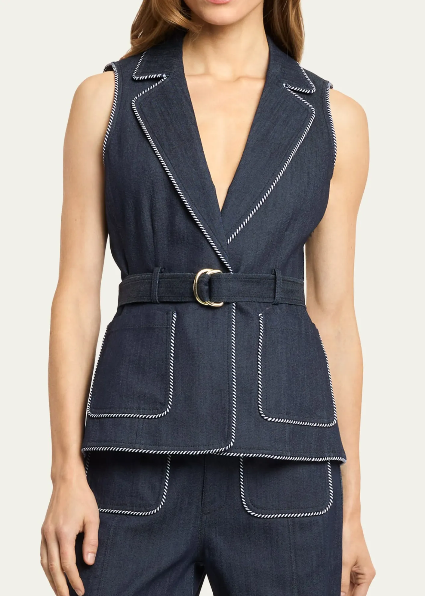 Cinq a SeptTailored Twist-Trim Denim Vest
