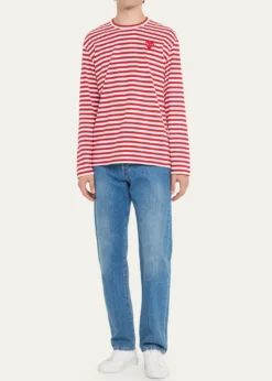 Comme des GarconsMen's Striped T-Shirt with Small Heart