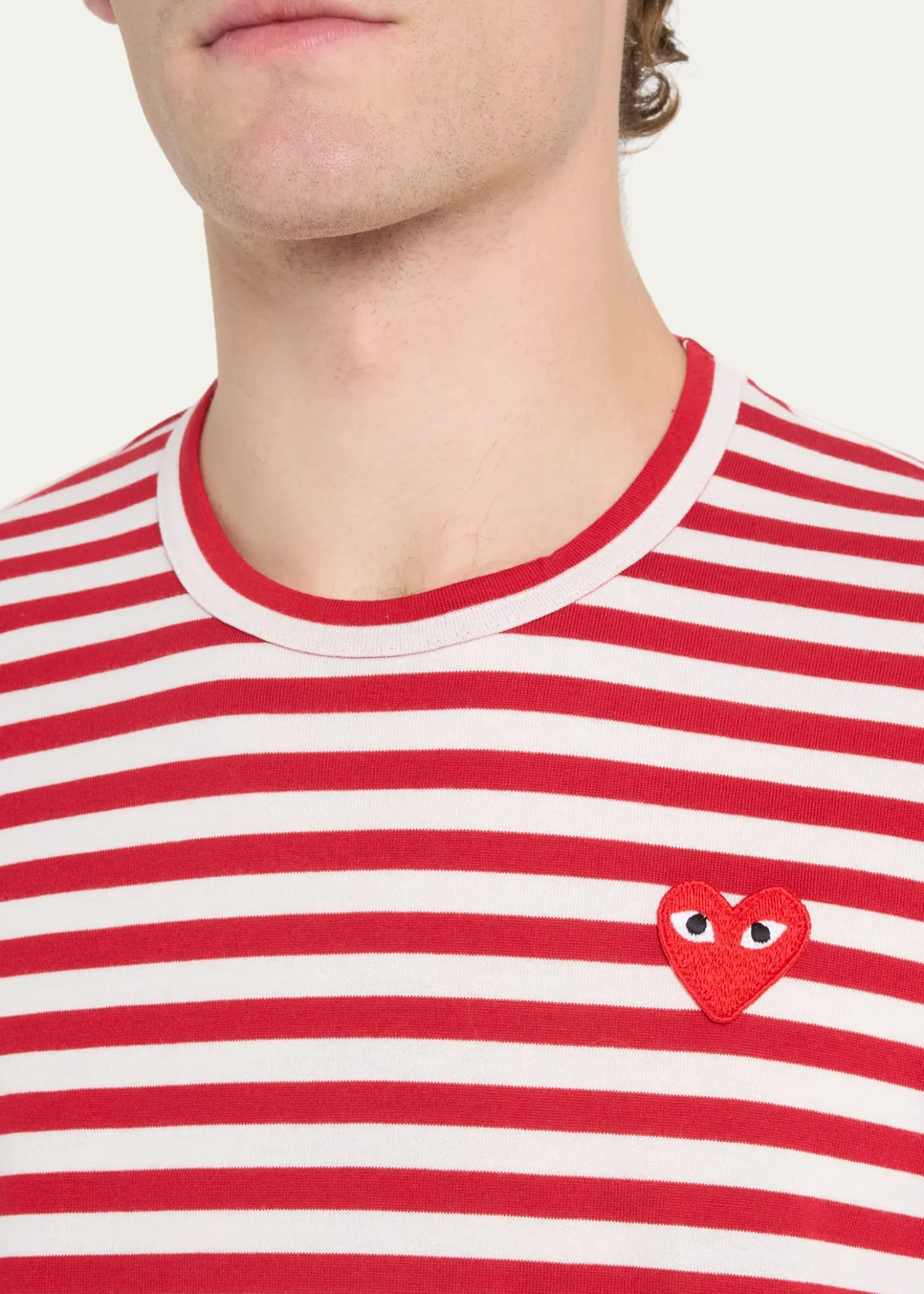 Comme des GarconsMen's Striped T-Shirt with Small Heart