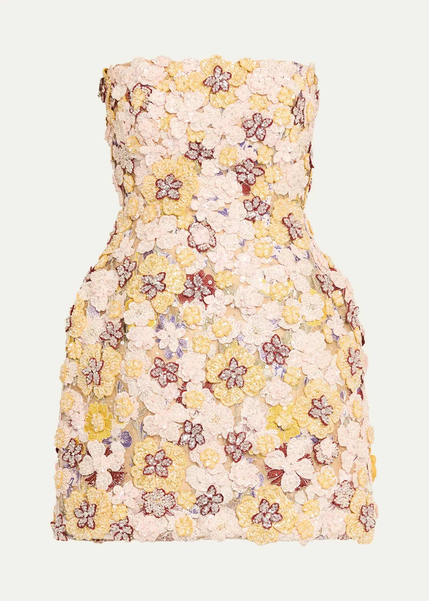 CostarellosSirra Strapless Embroidered Floral Applique Mini Dress