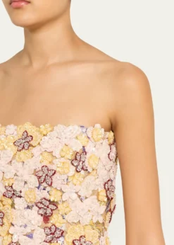 CostarellosSirra Strapless Embroidered Floral Applique Mini Dress