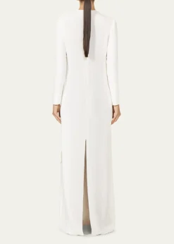 CostarellosZarie Crystal Flower Long-Sleeve Column Gown