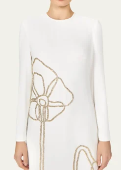 CostarellosZarie Crystal Flower Long-Sleeve Column Gown