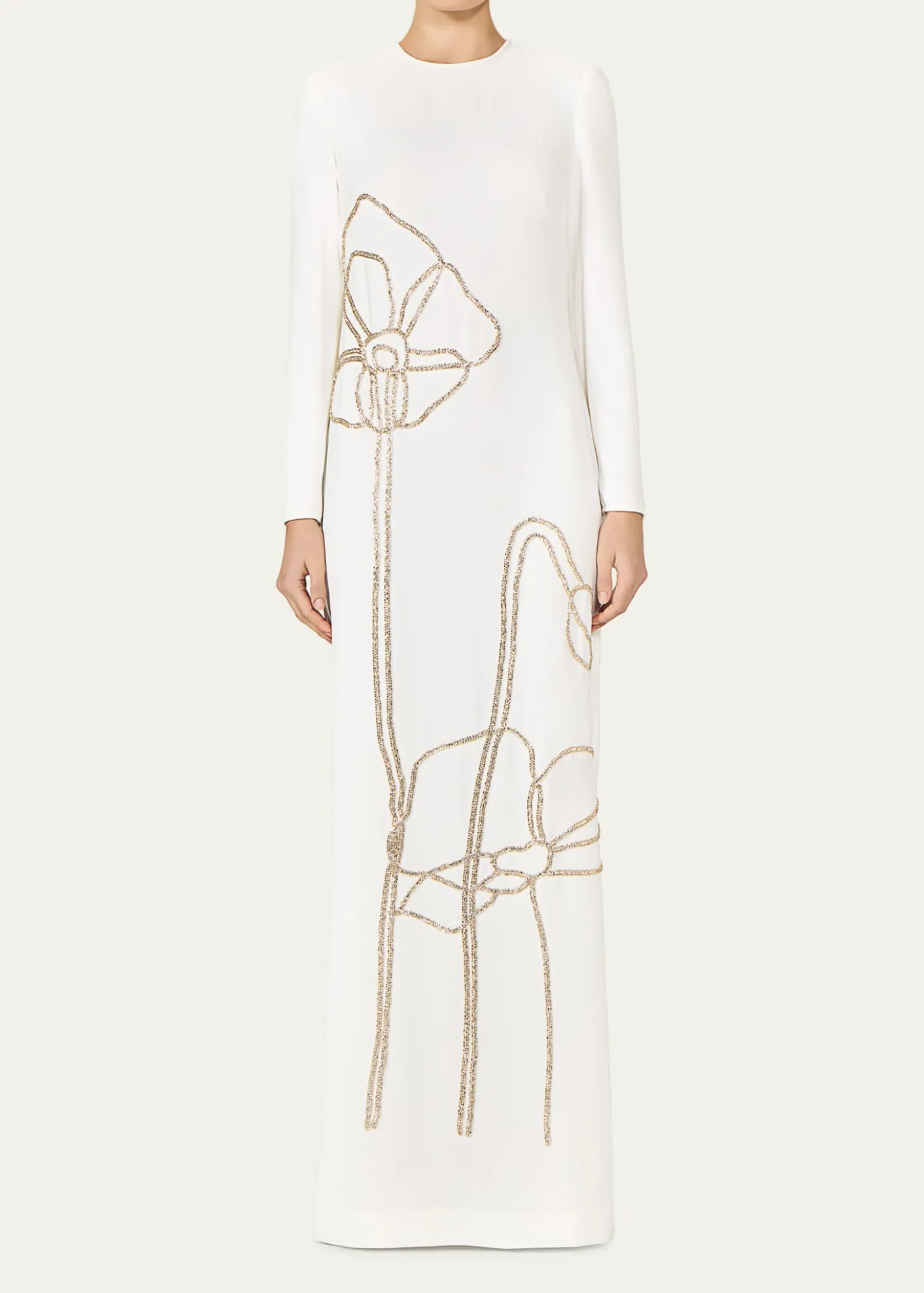 CostarellosZarie Crystal Flower Long-Sleeve Column Gown