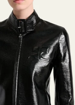 CourregesBuckle-Collar Shiny Vinyl Zipped Jacket