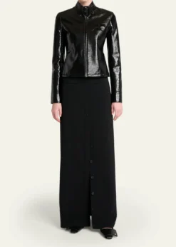 CourregesBuckle-Collar Shiny Vinyl Zipped Jacket