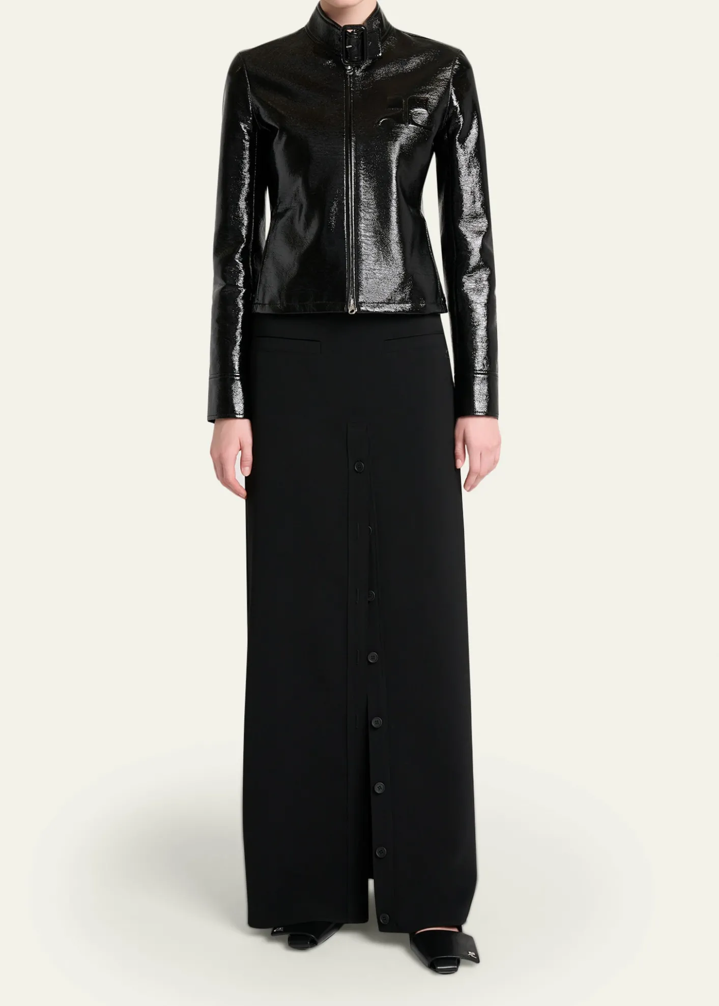 CourregesBuckle-Collar Shiny Vinyl Zipped Jacket