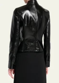 CourregesBuckle-Collar Shiny Vinyl Zipped Jacket