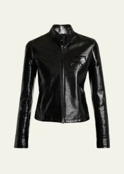 CourregesBuckle-Collar Shiny Vinyl Zipped Jacket