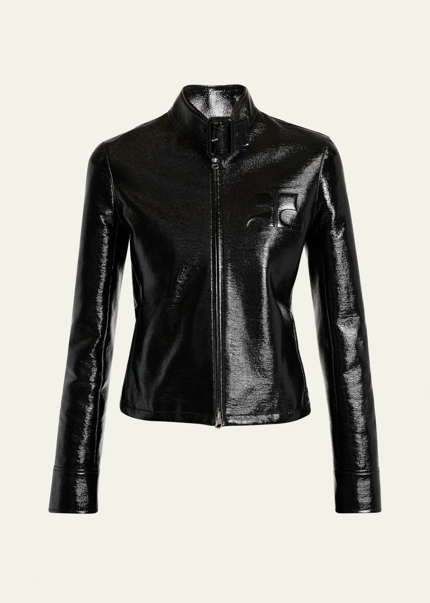 CourregesBuckle-Collar Shiny Vinyl Zipped Jacket