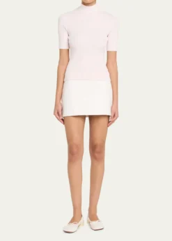 CourregesMock-Neck Short-Sleeve Rib Pullover