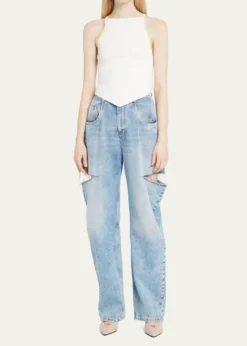 CourregesRib-Knit Tank Top with Pointed Hem