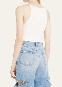 CourregesRib-Knit Tank Top with Pointed Hem