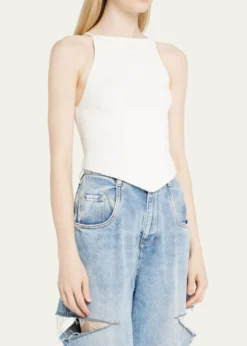 CourregesRib-Knit Tank Top with Pointed Hem