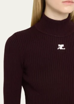 CourregesTurtleneck Long-Sleeve Rib Sweater