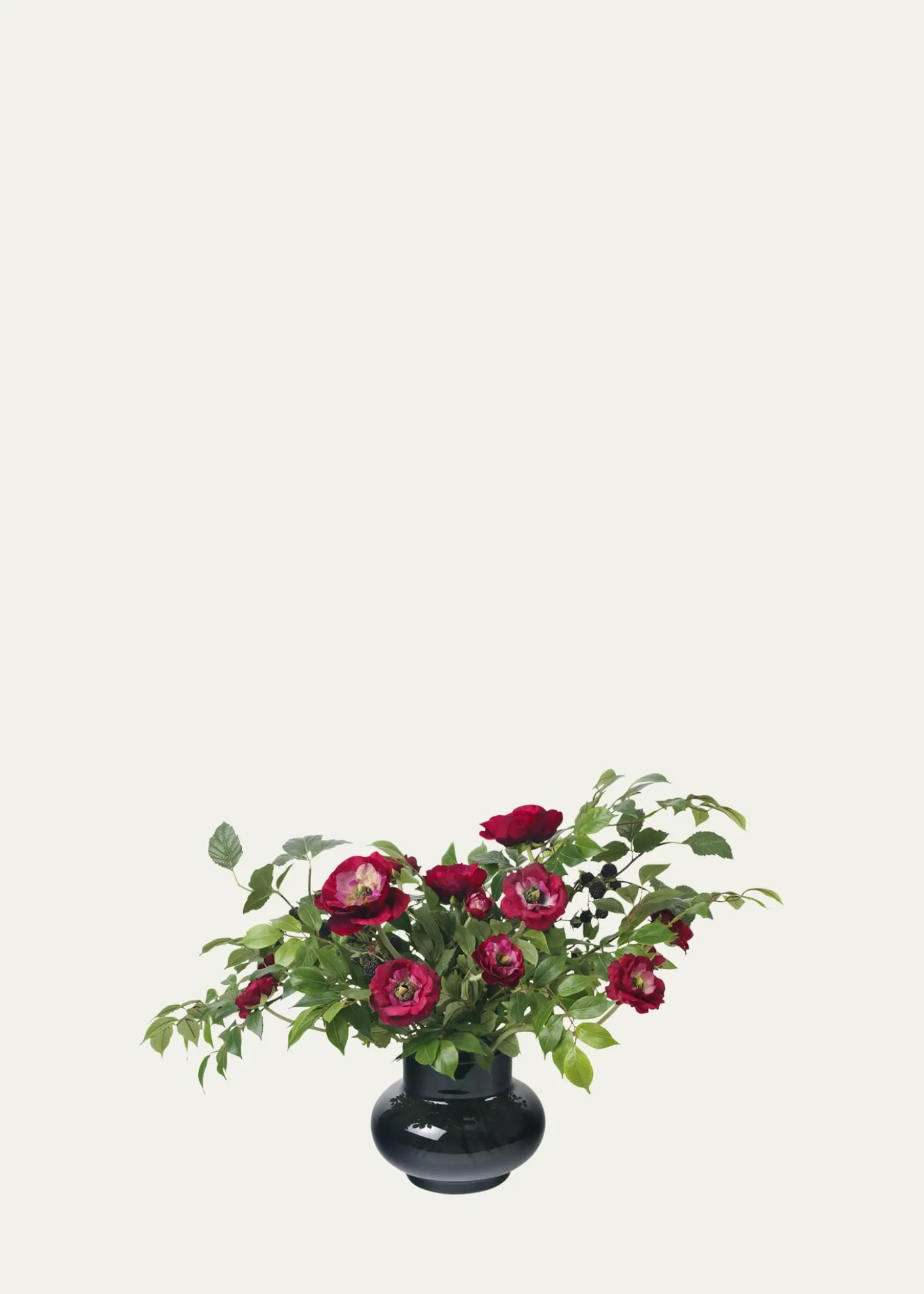 Diane JamesBlackberry Branches, Ranunculus, and Leaves 24" Faux Floral Arrangement in Black Glass Vase