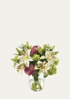 Diane JamesLilies, Ranunculus, and Snowballs 16" Faux Floral Arrangement in Glass Vase