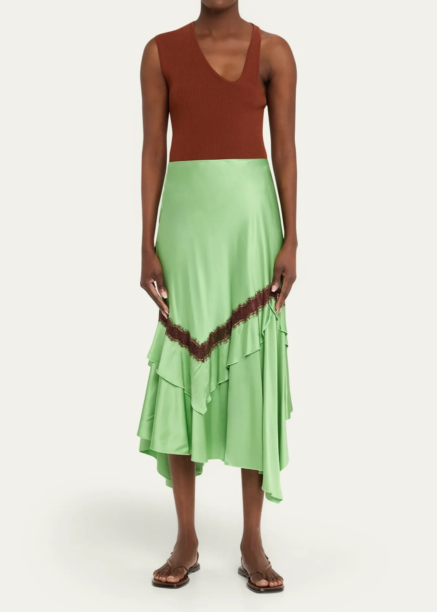 Diane von FurstenbergSylvie Lace-Inset Satin Midi Skirt