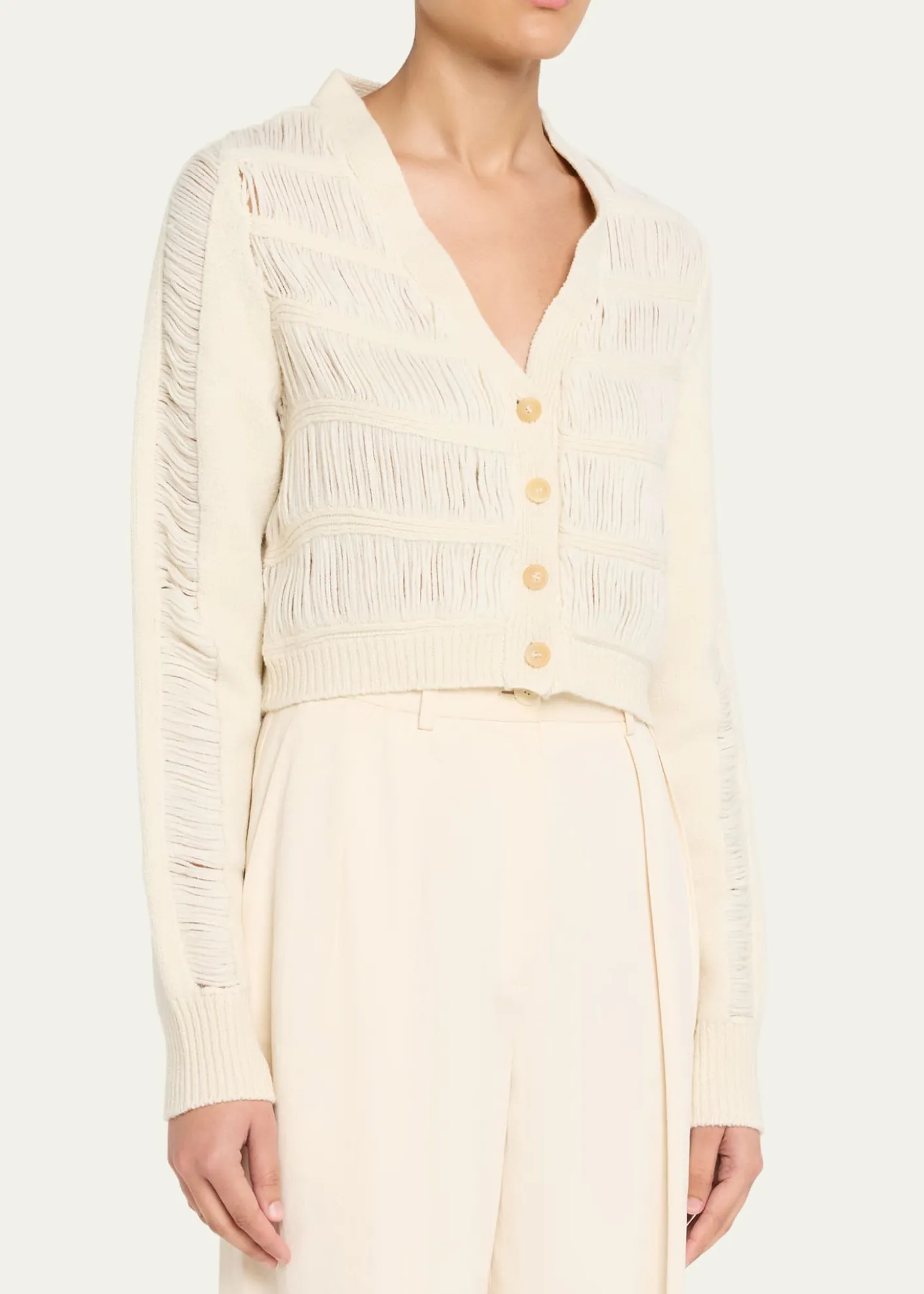 DiotimaApres Ladder Knit V-Neck Crop Cardigan