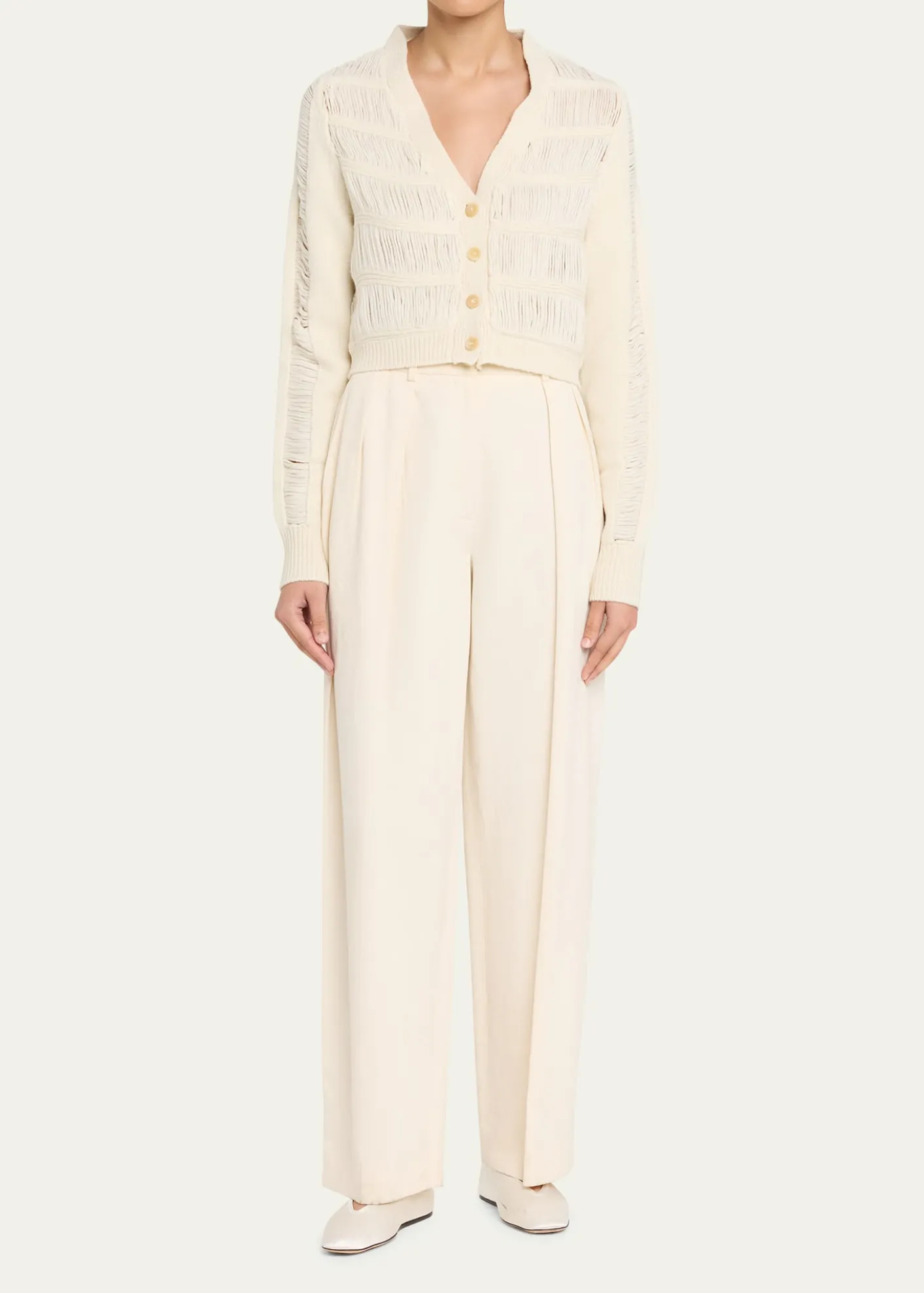 DiotimaApres Ladder Knit V-Neck Crop Cardigan
