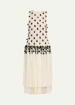 DiotimaEmbellished Sleeveless Tiered Midi Dress