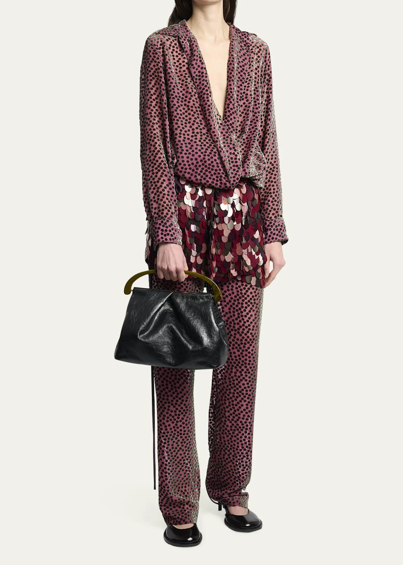 Dries Van NotenPleated Crinkled Leather Top-Handle Bag