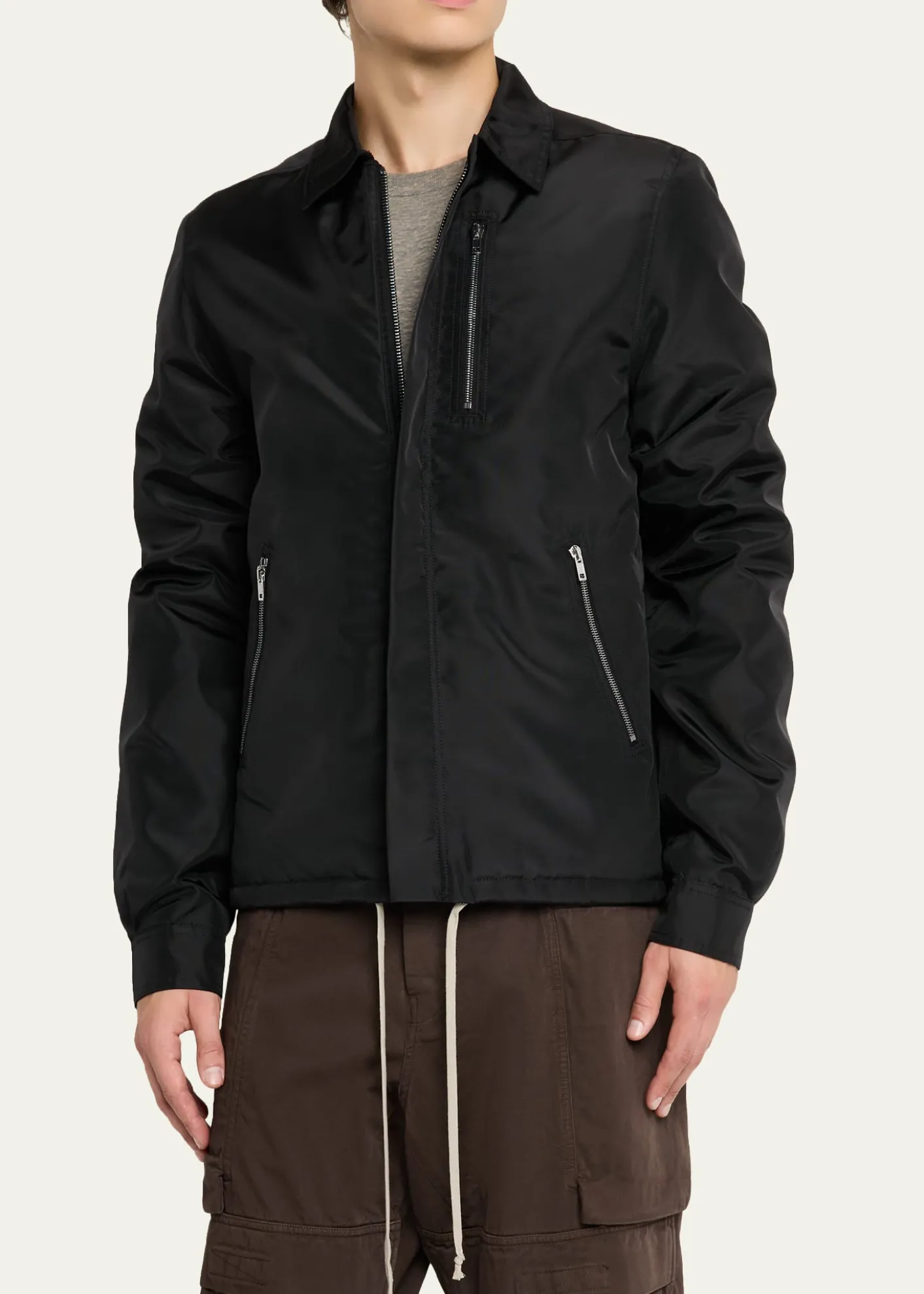 DRKSHDW RICK OWENSMen's Nylon Hidden-Zip Front Shirt Jacket