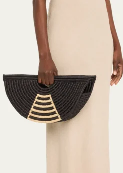EILAFLarge Half Moon Raffia Top-Handle Bag