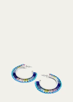 Elsie FriedaBeaded Fringe Hoop Earrings in Blue Dream