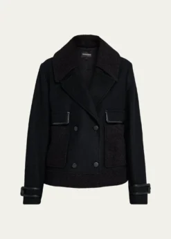 Emporio ArmaniDouble-Breasted Peacoat with Faux Leather Trim