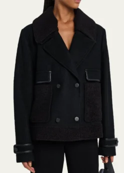 Emporio ArmaniDouble-Breasted Peacoat with Faux Leather Trim