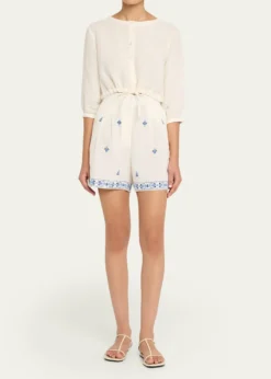 EMPORIO SIRENUSEBeatrice Astragal Embroidered Linen Shorts