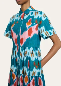 ErdemAbstract-Print Cotton Tiered Midi Shirtdress