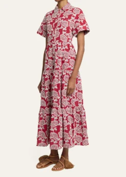 ErdemEmbroidered Cotton Tiered Midi Shirtdress