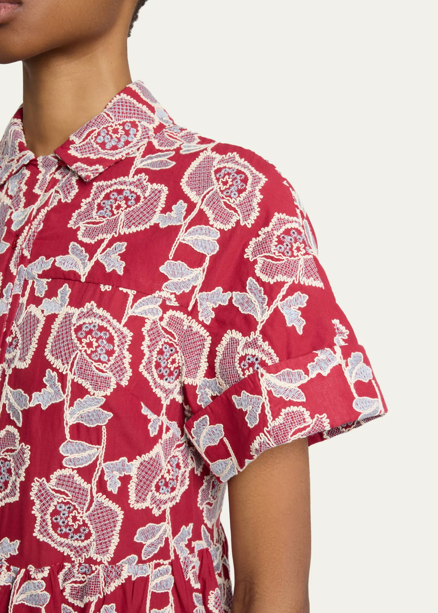 ErdemEmbroidered Cotton Tiered Midi Shirtdress
