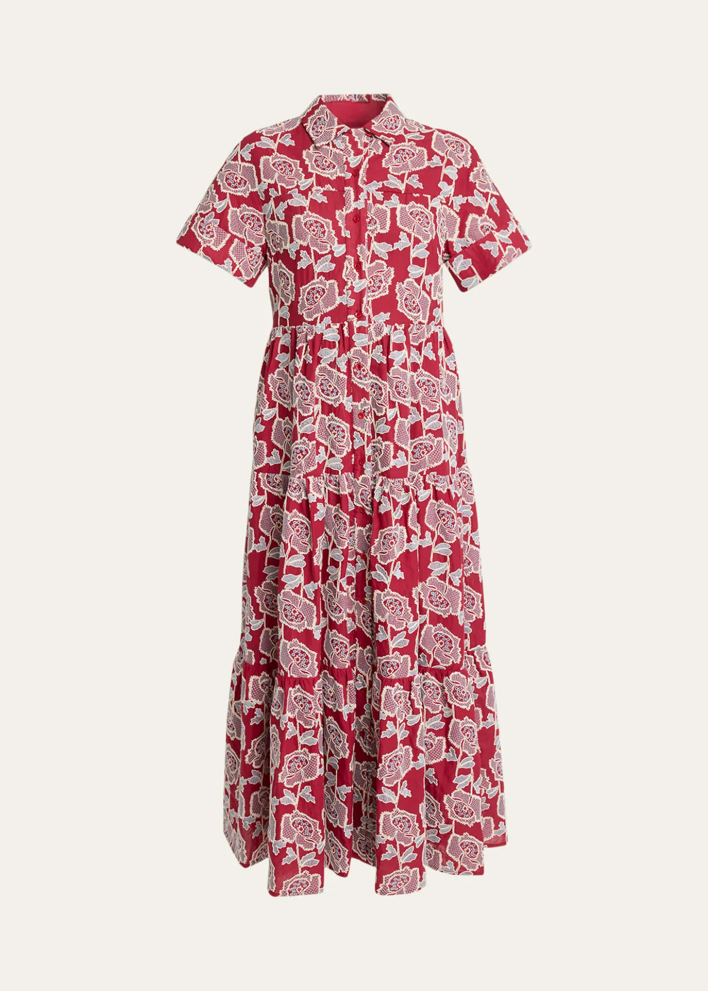 ErdemEmbroidered Cotton Tiered Midi Shirtdress