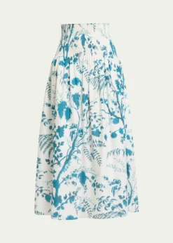 ErdemFloral Cotton-Linen Midi Skirt