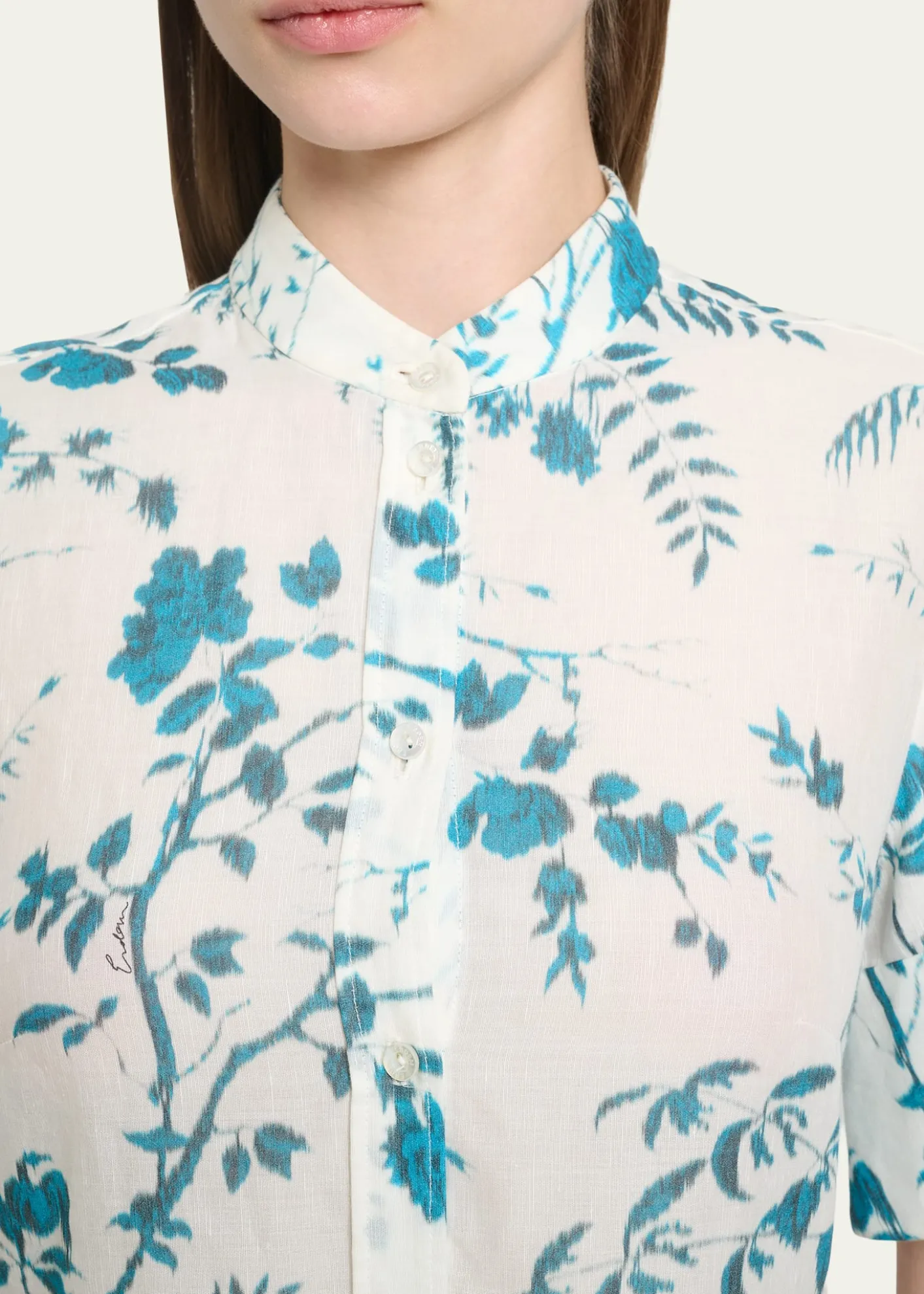 ErdemFloral Cotton-Linen Tiered Mini Shirtdress