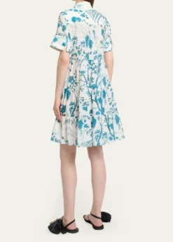 ErdemFloral Cotton-Linen Tiered Mini Shirtdress