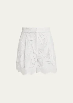 ErdemFloral Cutwork Cotton Pleated Shorts