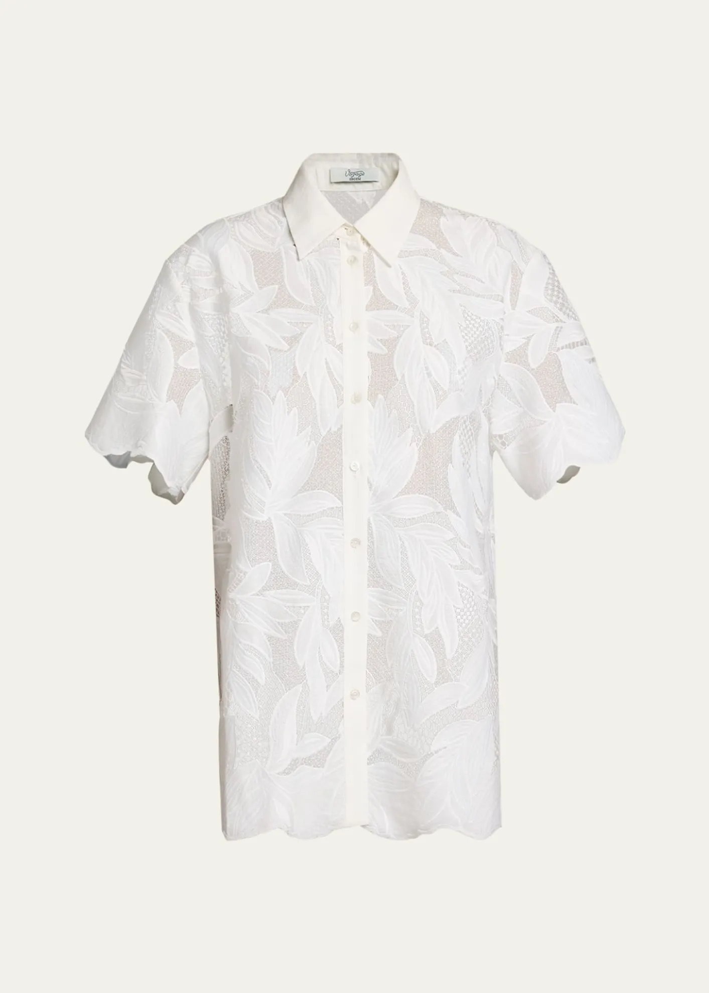 ErdemFloral Cutwork Cotton Short-Sleeve Button-Down Shirt