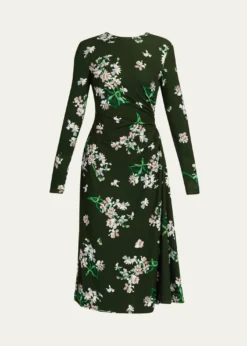ErdemFloral Ponte Long-Sleeve Midi Dress