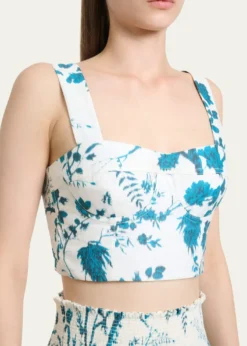 ErdemFloral-Print Cotton-Linen Bra Top